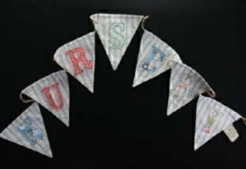 Part of the Gisela Graham vintage baby range, Vintage fabric bunting with 'Nursery' appliquéd onto the flags. A great gift for New Baby boy or girl. Length 180cm